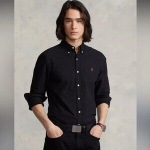 Polo Ralph Lauren Black Red Pony Embroidered Thick Cotton Shirt sz M Preppy